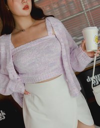 Mixed Color Fur Balls And Button Two-Piece Knit Top