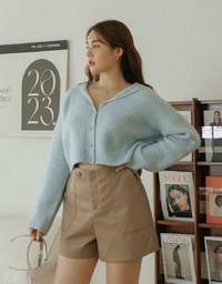 Knit Top Cardigan With Preppy Collar