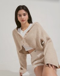 Knit Top Cardigan With Preppy Collar