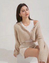 Knit Top Cardigan With Preppy Collar