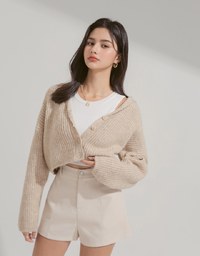 Knit Top Cardigan With Preppy Collar