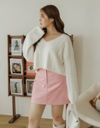 V Neck Fluffy Sweater Knit Top