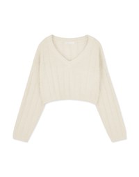 V Neck Fluffy Sweater Knit Top