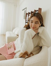 V Neck Fluffy Sweater Knit Top