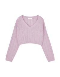 V Neck Fluffy Sweater Knit Top
