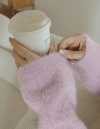 V Neck Fluffy Sweater Knit Top