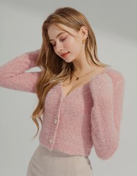 Fluffy Pearl Button Knit Top