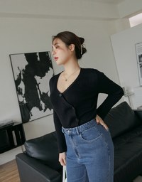 Skewed Buttoned Knit Top