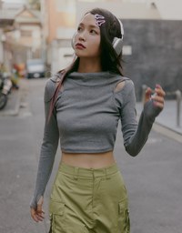 【SHIUAN'S DESIGN】Micro Cut Out Hooded Top