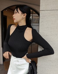 Off-Shoulder Hollow Knit Top