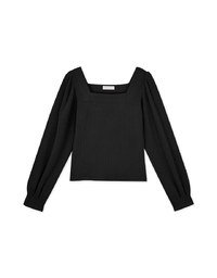 Square Neck Tweed Puff Sleeve Top