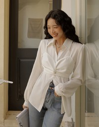 Two Piece Set Tie-Strap Vest & Blouse Shirt