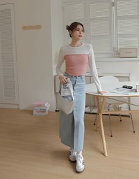 Sheer Paneled Side Scrunch Top