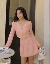 Tweed Woolen Tiered Mini Skirt