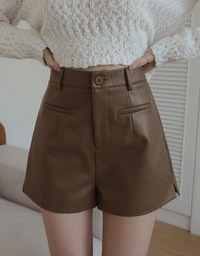 Stylish Faux Leather Wide Hem Shorts