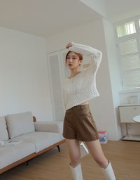 Stylish Faux Leather Wide Hem Shorts