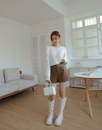 Stylish Faux Leather Wide Hem Shorts