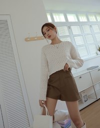 Stylish Faux Leather Wide Hem Shorts