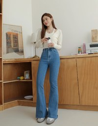 Back Slit Flare Denim Jeans Pants