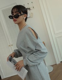 Hollow Shoulder Side Button Cottom Mini Dress