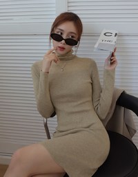 Turtleneck Sheer Bodycon Mini Dress
