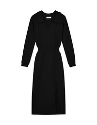 Lapel Knit Slit Maxi Dress