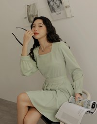 Sweet Square Neck Pleated Mini Dress