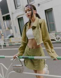 【SHIUAN'S DESIGN】Retro Denim Jeans Blazer Jacket (With Shoulder Pads)