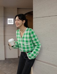 Colorful Tweed Plaid Blazer Jacket
