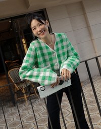 Colorful Tweed Plaid Blazer Jacket
