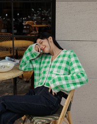Colorful Tweed Plaid Blazer Jacket
