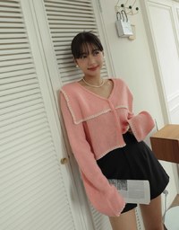Collar Snap Button Cardigan Knit Top
