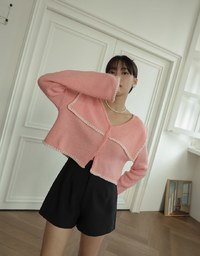 Collar Snap Button Cardigan Knit Top