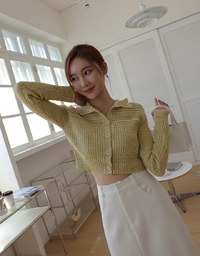 Hallowed Openwork Crochet Knit Top Sweater with Collar