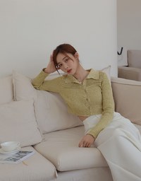Hallowed Openwork Crochet Knit Top Sweater with Collar