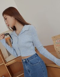 Hallowed Openwork Crochet Knit Top Sweater with Collar