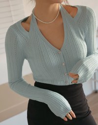 Halter Neck Hollow Knit Top