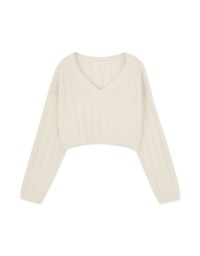 V Neck Fluffy Sweater Knit Top