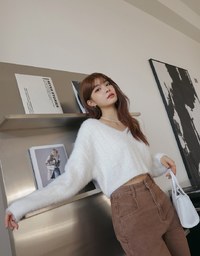 V Neck Fluffy Sweater Knit Top