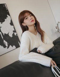 V Neck Fluffy Sweater Knit Top