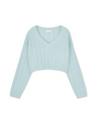 V Neck Fluffy Sweater Knit Top