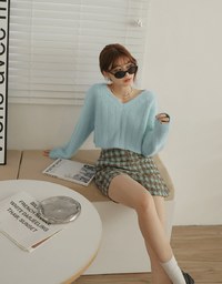V Neck Fluffy Sweater Knit Top
