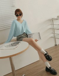 V Neck Fluffy Sweater Knit Top