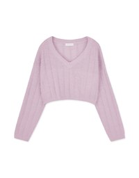 V Neck Fluffy Sweater Knit Top