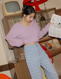 V Neck Fluffy Sweater Knit Top