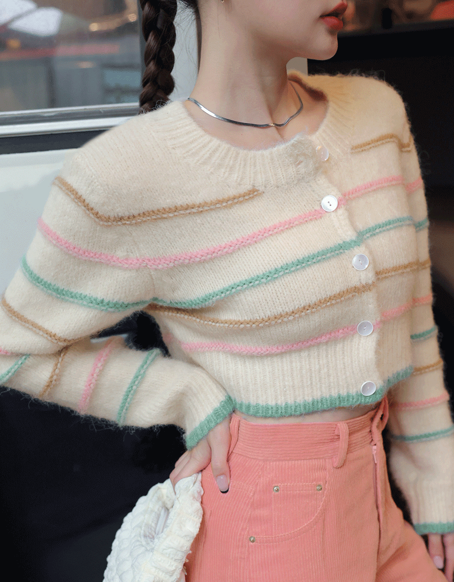 Colorful Line Knit Crop Top