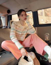 Colorful Line Knit Crop Top