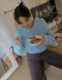 Bouclé Hooded Knit Top