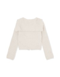 Faux Mink Fluffy Knit Top Cardigan With Preppy Collar