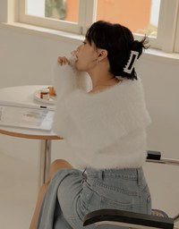 Faux Mink Fluffy Knit Top Cardigan With Preppy Collar